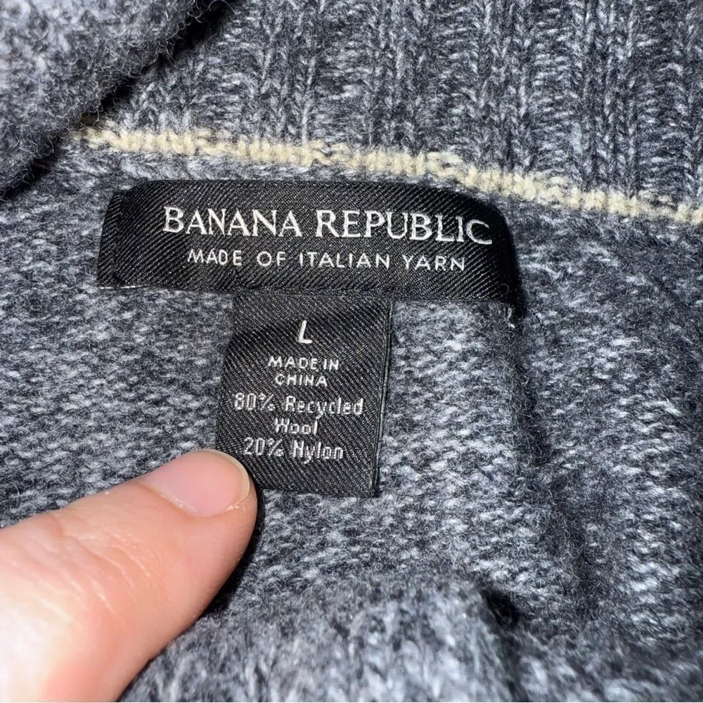 Banana Republic Sweater Mens Sz L Gray Knit Henley Mock Neck Wool Blend Classic